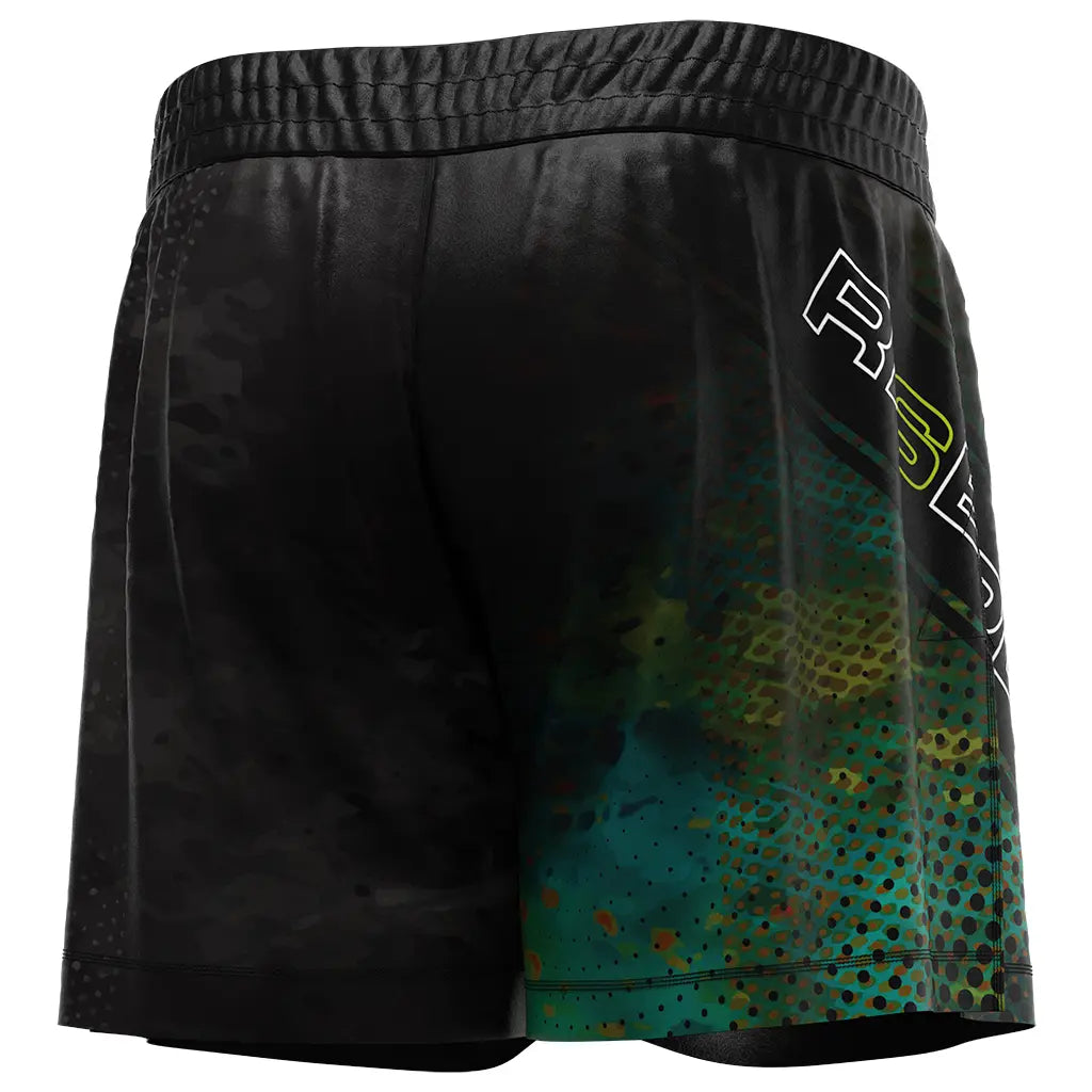 The Right Back View of Black High Slit Aurora Night Fight MMA BJJ Hybrid Shorts