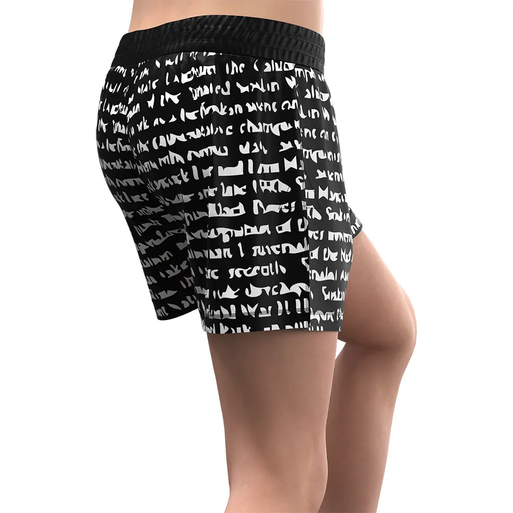 Male Model in Black High Slit White Tiger Head BJJ MMA Hybrid Shorts Right Back View