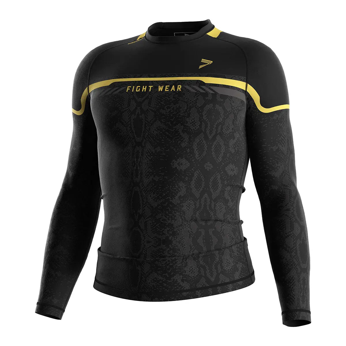 Black Long Sleeve Serpent Strike Rash Guard for MMA & BJJ Front View