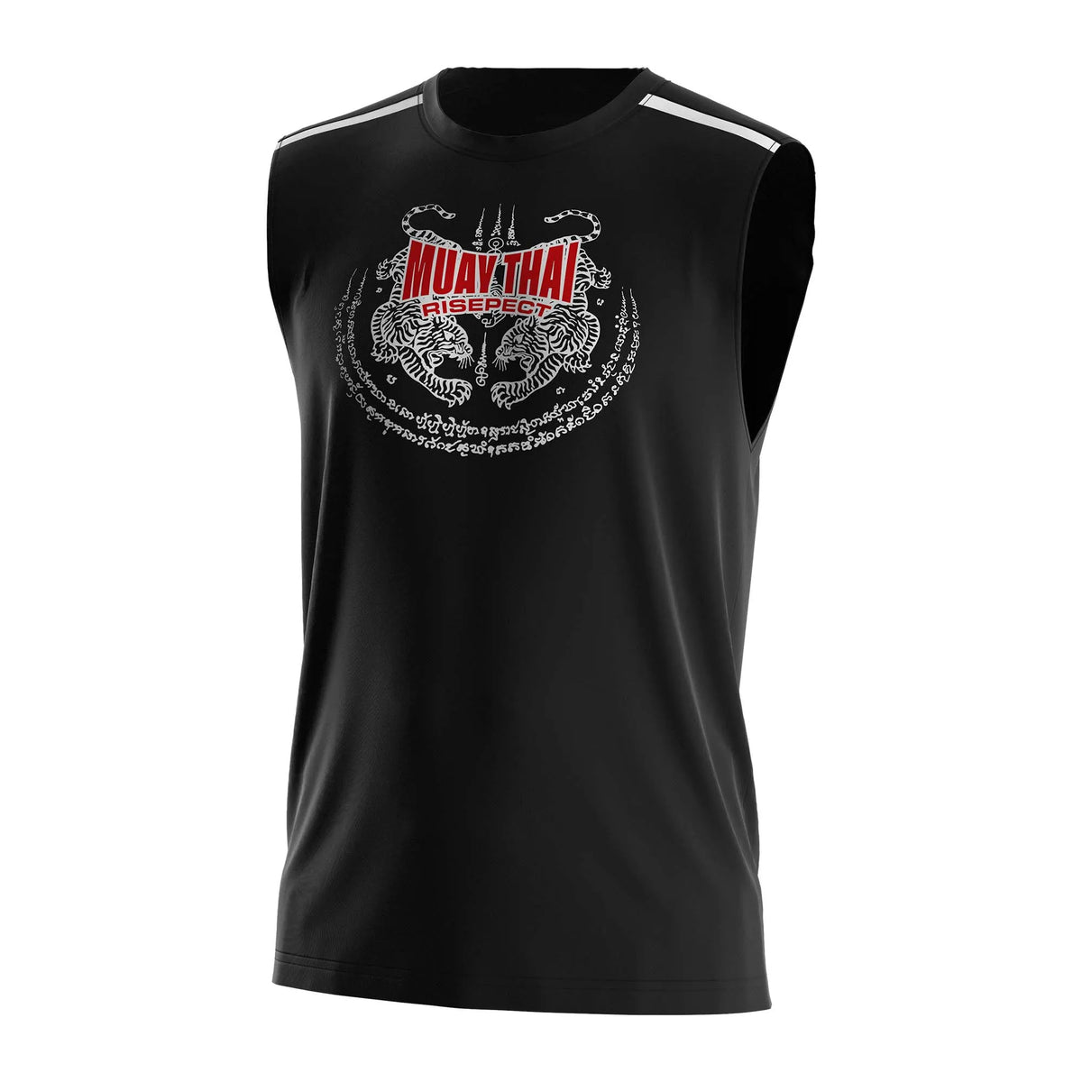 Black Muay Thai Circular Double Tigers Sleeveless Shirt