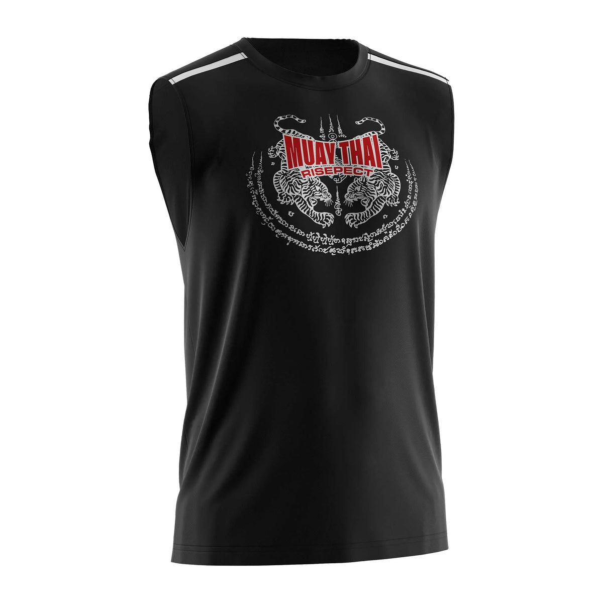 Black Muay Thai Circular Double Tigers Sleeveless Shirt