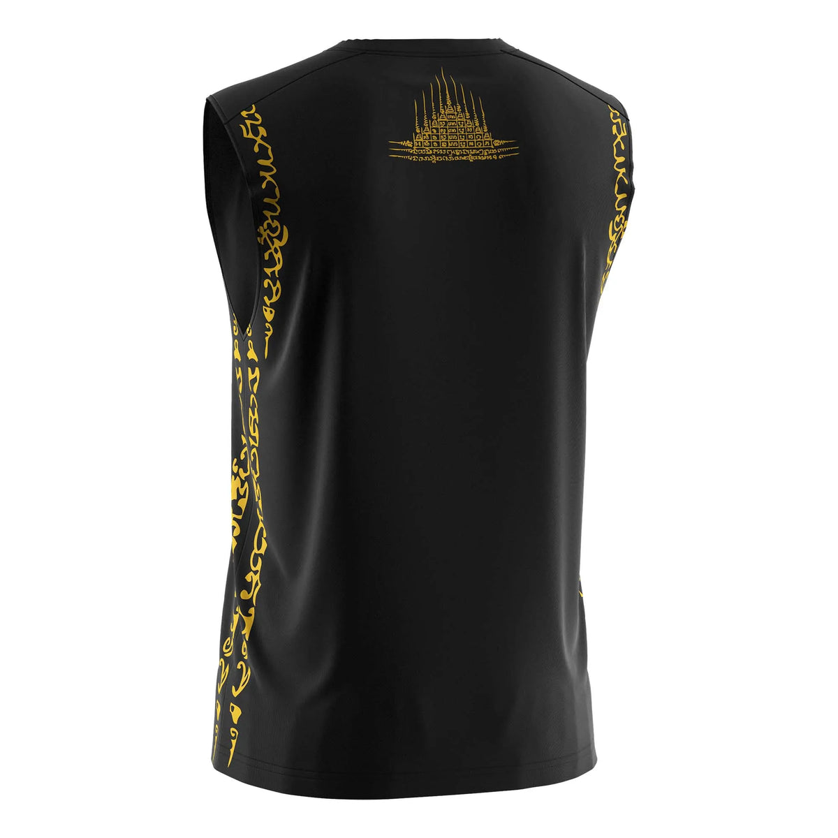 Black Muay Thai Sleeveless Shirt With Gold Buddhist Texts