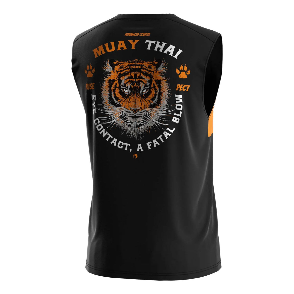Black Muay Thai Sleeveless Shirt With Orange Tiger
