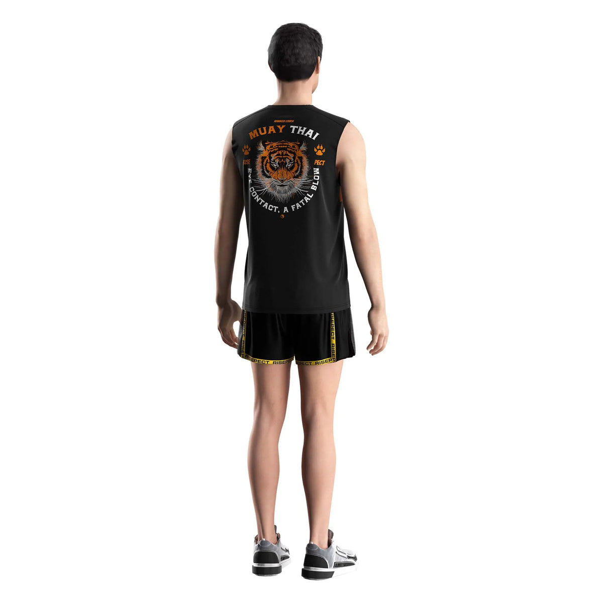 Black Muay Thai Sleeveless Shirt With Orange Tiger