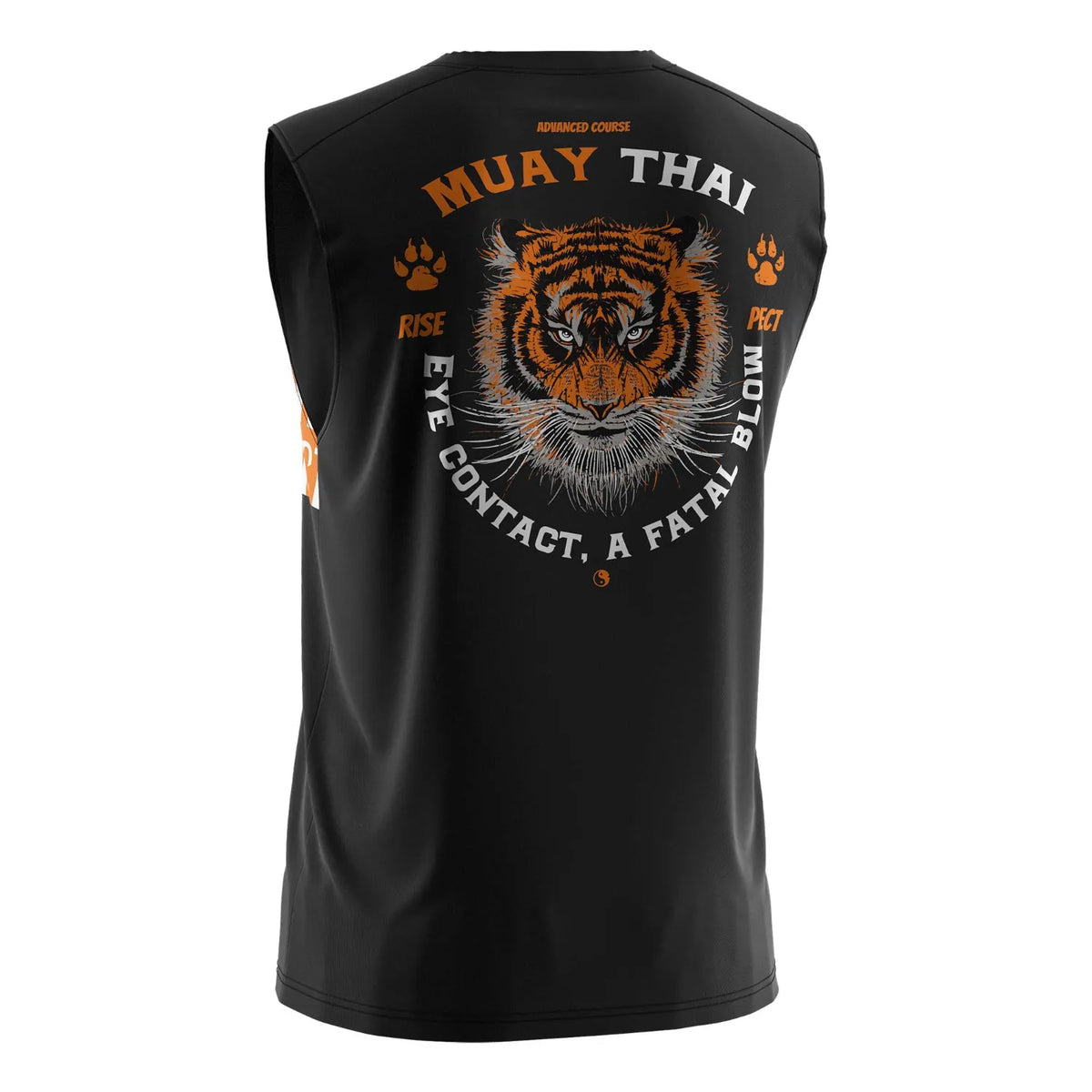Black Muay Thai Sleeveless Shirt With Orange Tiger