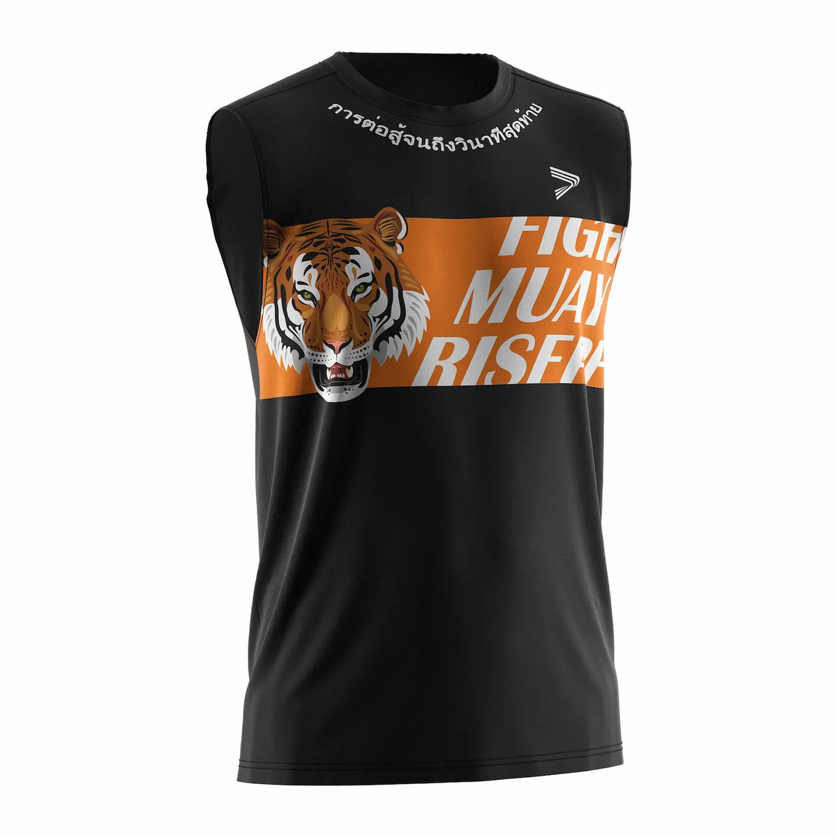 Black Muay Thai Sleeveless Shirt With Orange Tiger