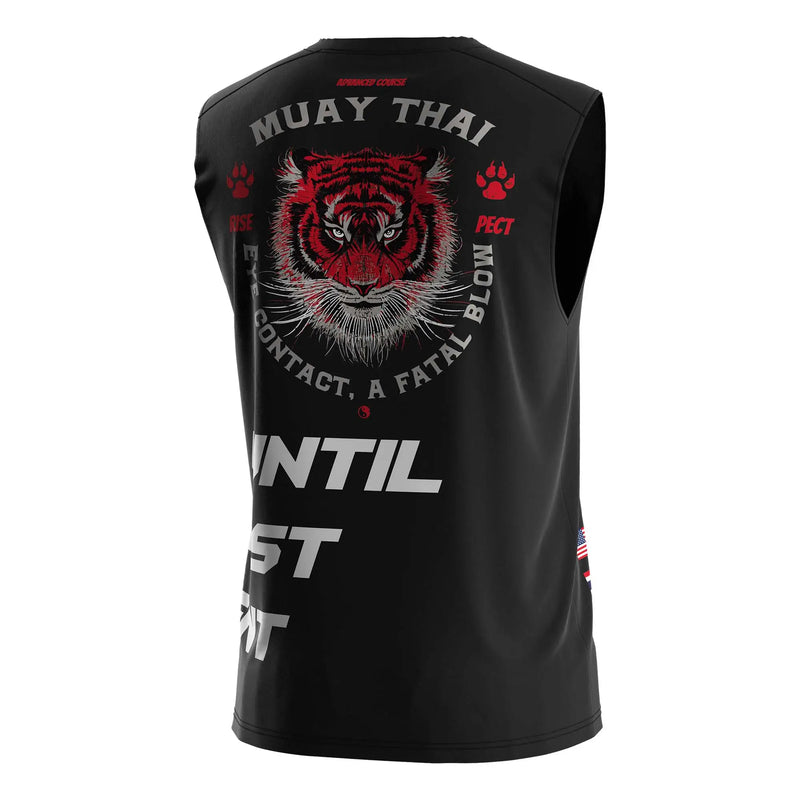 Black Muay Thai Sleeveless Shirt W/ Red Tiger Head
