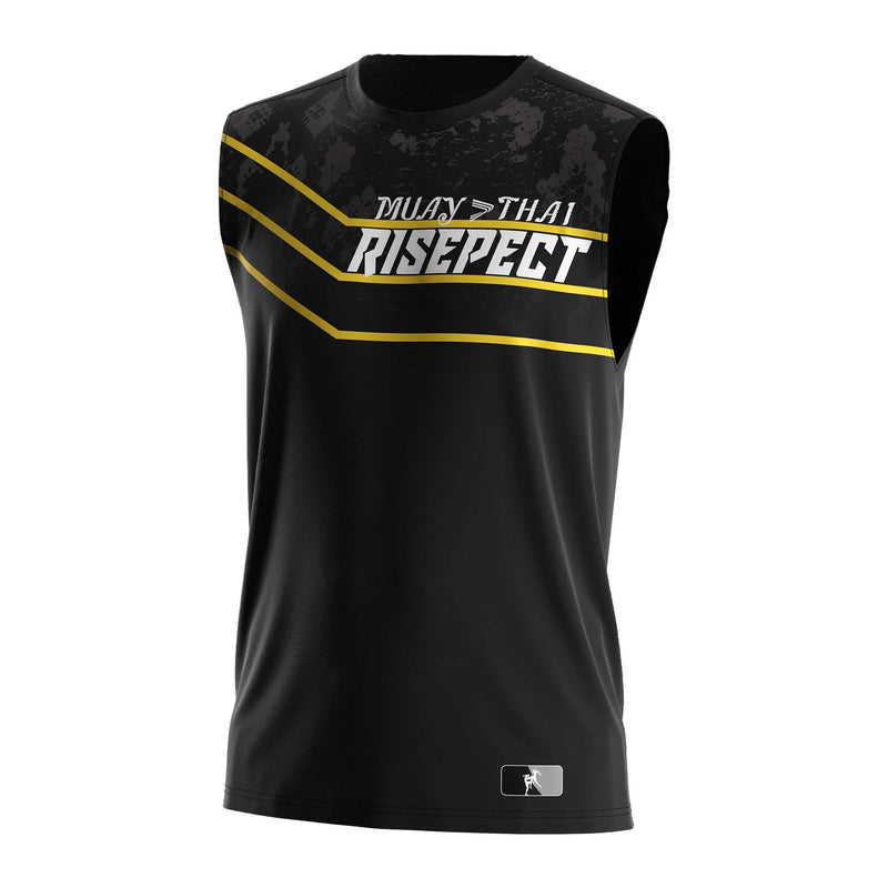 Black Muay Thai Sleeveless Shirt W/ Yellow Lines
