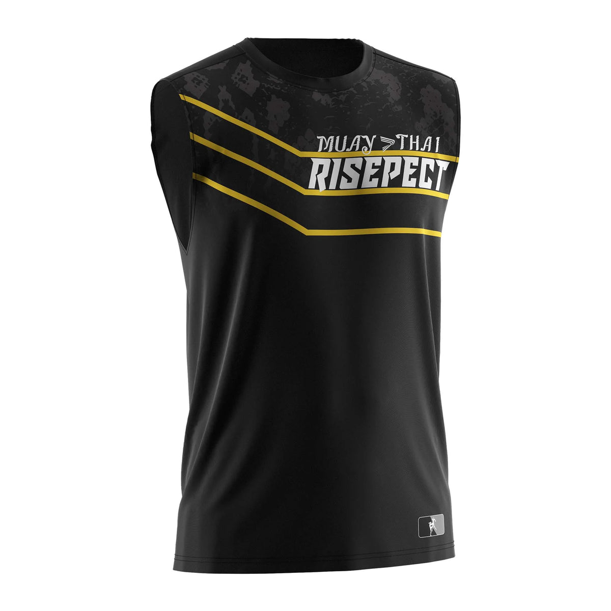 Black Muay Thai Sleeveless Shirt W/ Yellow Lines