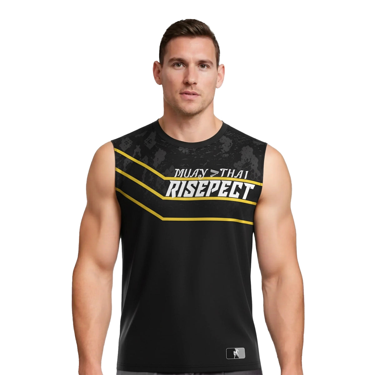Black Muay Thai Sleeveless Shirt W/ Yellow Lines