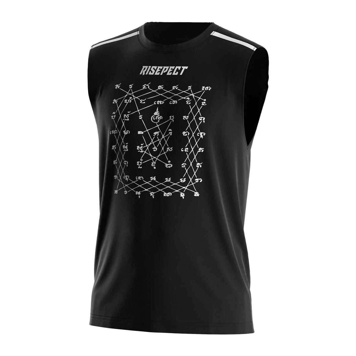 Black RISEPECT Grid Graphic Muay Thai Sleeveless Shirt