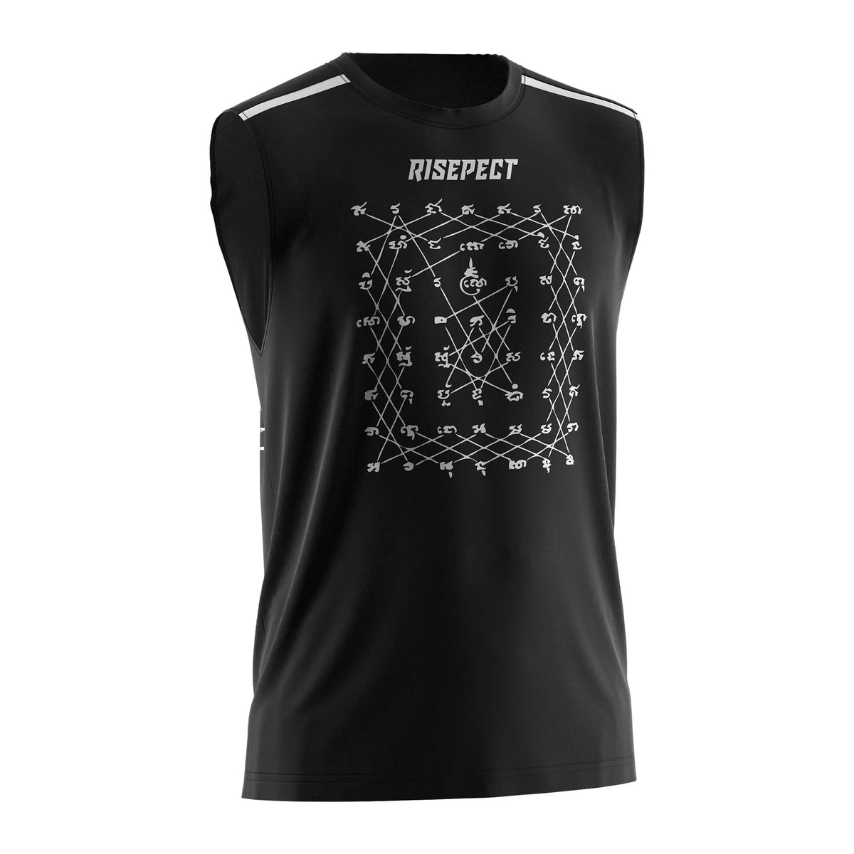 Black RISEPECT Grid Graphic Muay Thai Sleeveless Shirt