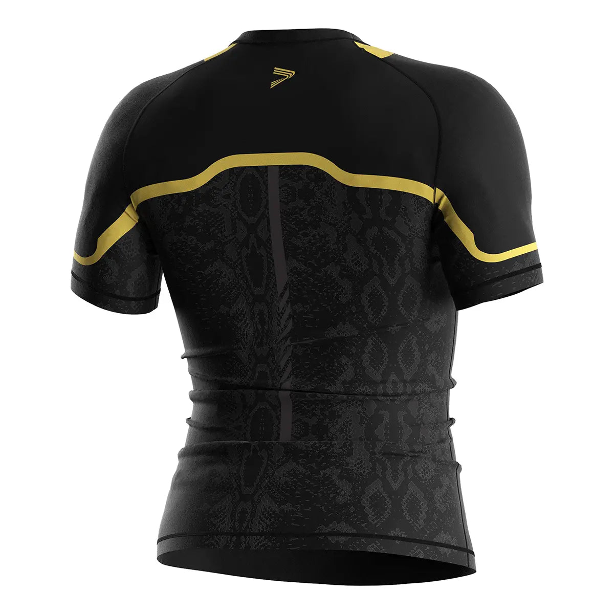 Black Short Sleeve Serpent Strike Rash Guard for MMA & BJJ Back View