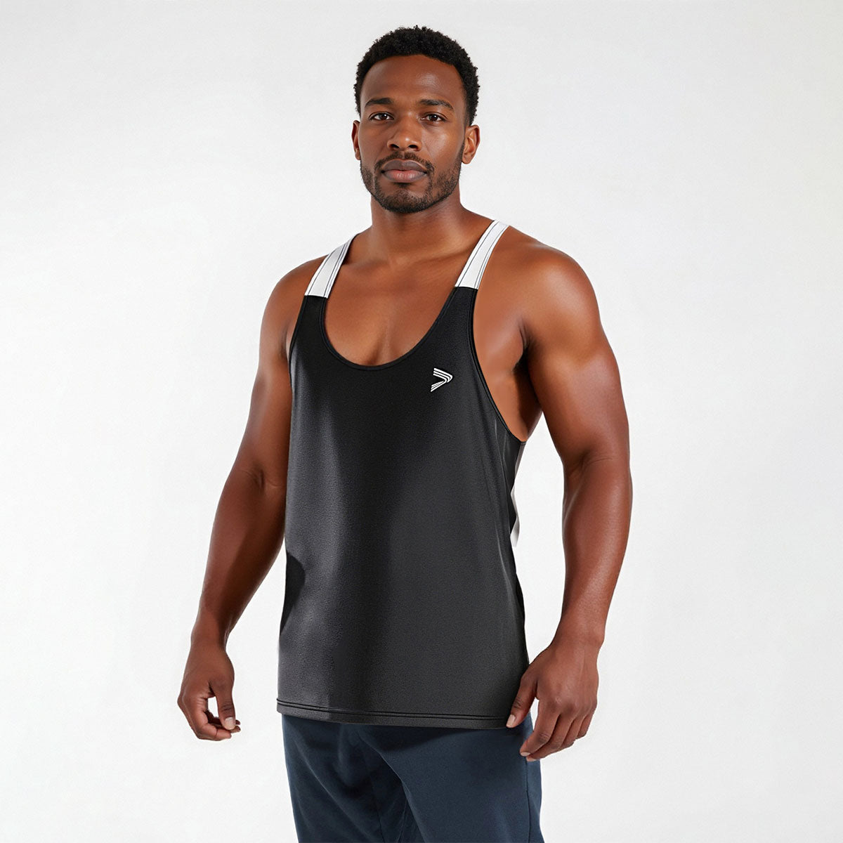 Male Model in black Solid Color Mens Stringers Workout Vest Gym Training