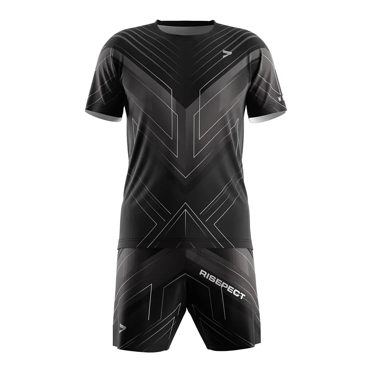 The Front View of Black Wrestling Shirt & Shorts Set Line of Impact