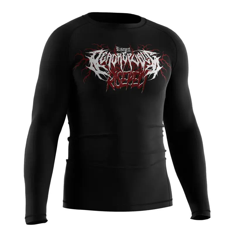The Right Front View of Blood Sigil Red Gothic Rash Guard Ritual Combat Long Sleeve 3.0