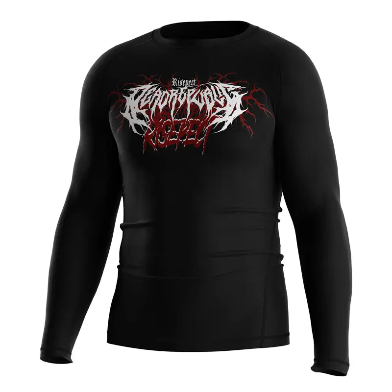 The Left Front View of Blood Sigil Red Gothic Rash Guard Ritual Combat Long Sleeve 3.0