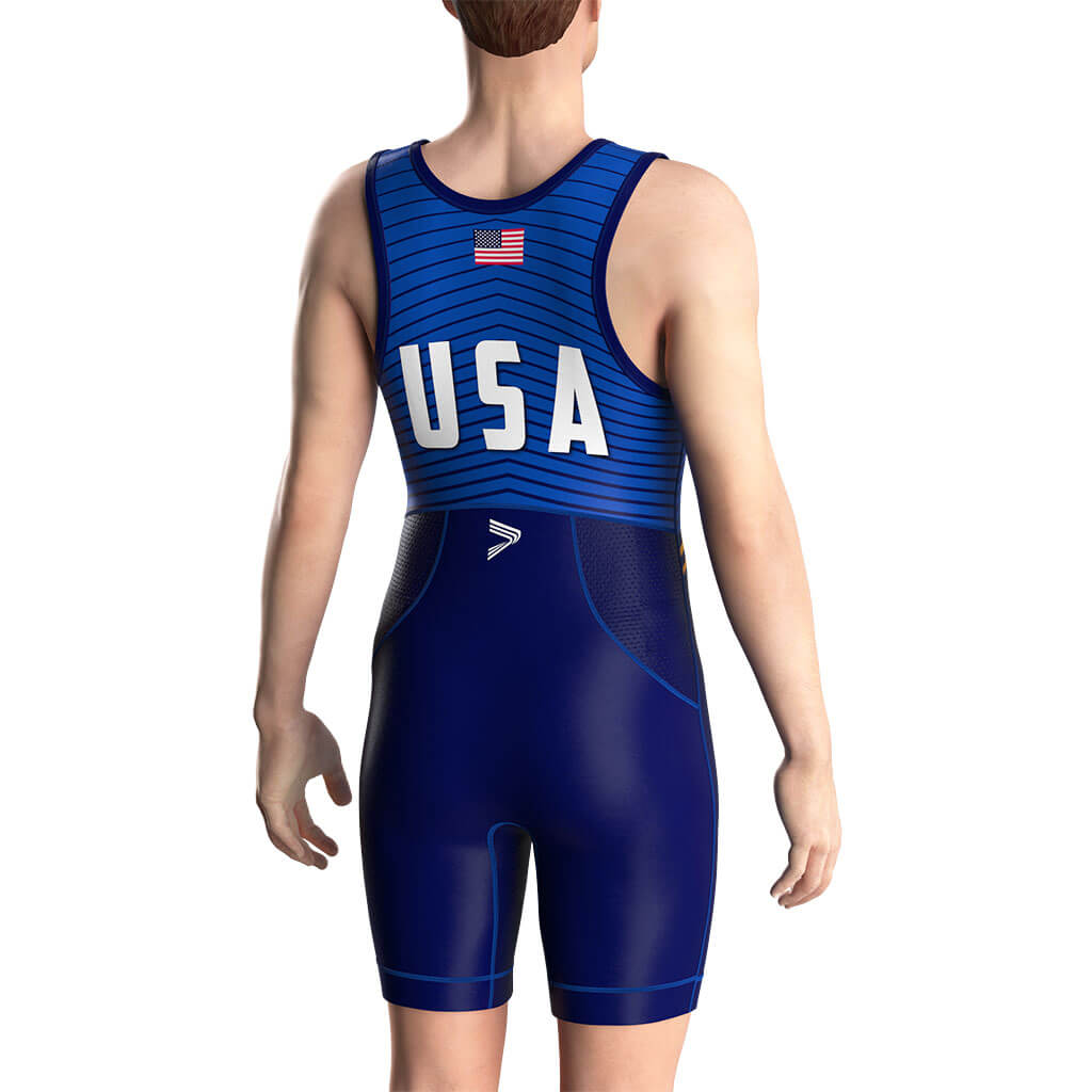 Blue Competition USA Striped Wrestling Singlet 2.0 Flatlock & Sublimation