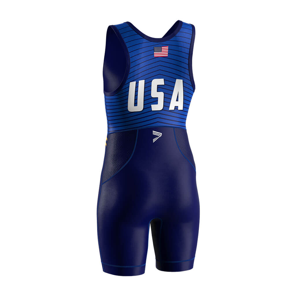 Blue Competition USA Striped Wrestling Singlet 2.0 Flatlock & Sublimation