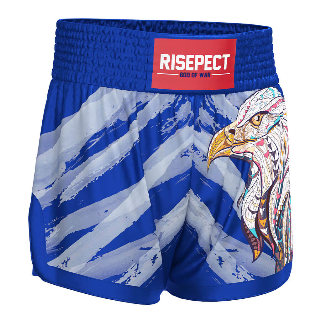 Blue Eagle Muay Thai Shorts Classic Thai Boxing Style - right front