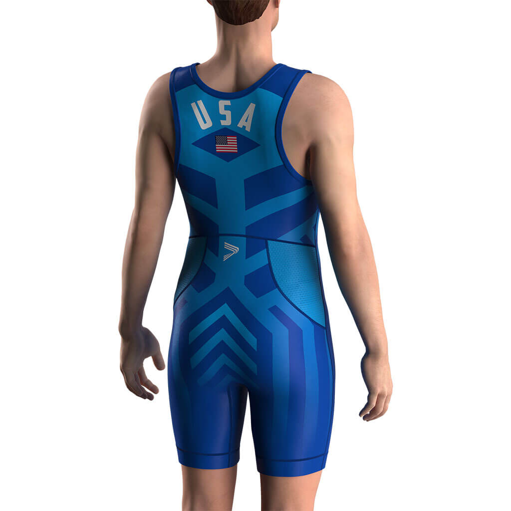 Blue Lycra USA Wrestling Singlet 2.0 with Back & Crotch Mesh Vents