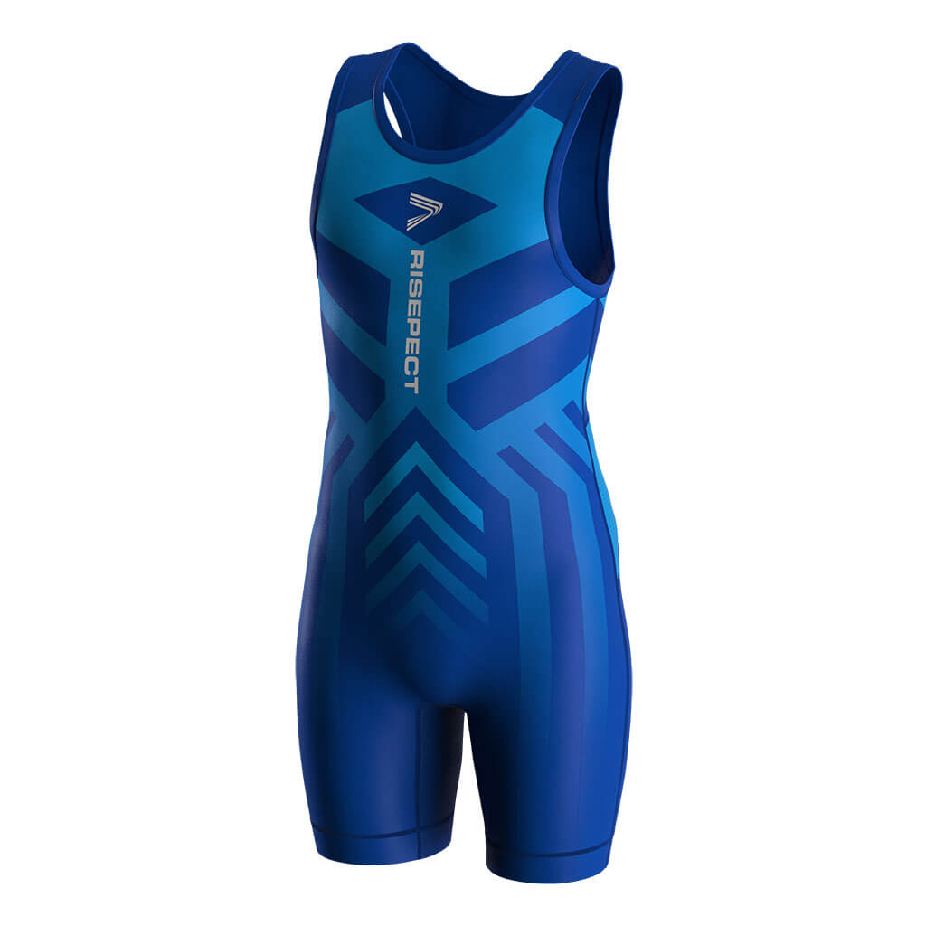 Blue Lycra USA Wrestling Singlet 2.0 with Back & Crotch Mesh Vents