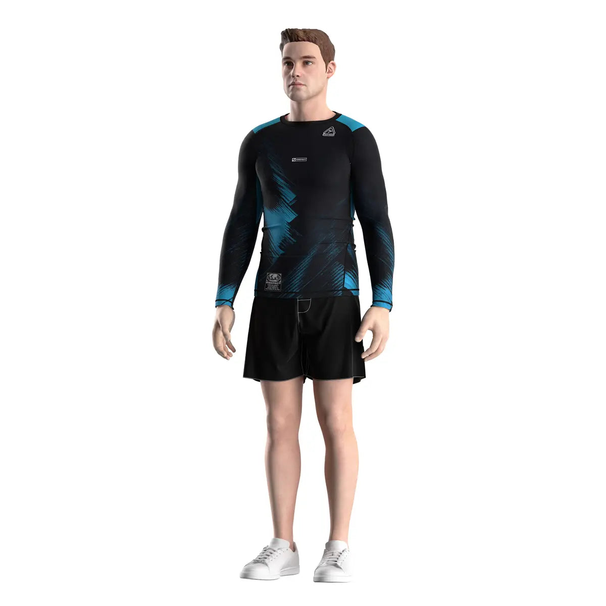 Male Model in Blue Surge Momentum Flow Rash Guard 3.0 Front View