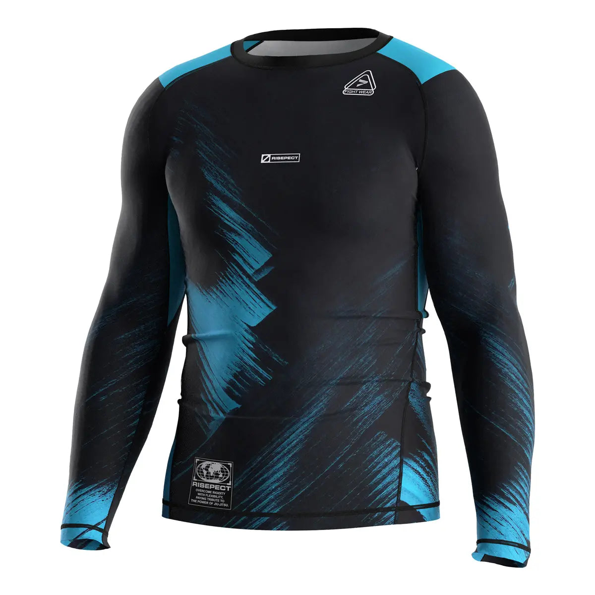 The Left Front View of Blue Surge Momentum Flow Rash Guard 3.0