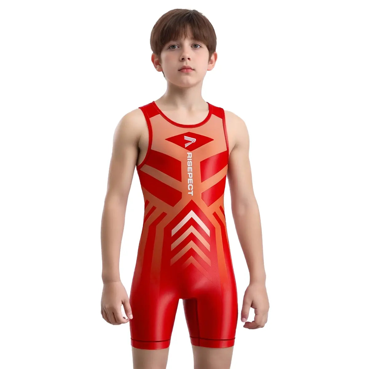 Boy Red Lycra USA Wrestling Singlet 2.0 with Back & Crotch Mesh Vents