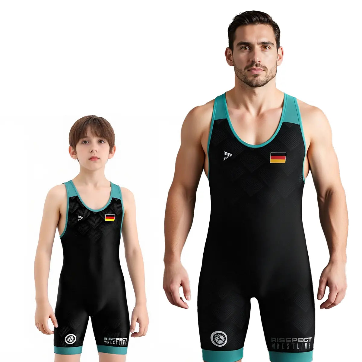 Boy and Men's Shadowline Surge German Fade Wrestling Singlet 3.0 with Aqua Trim