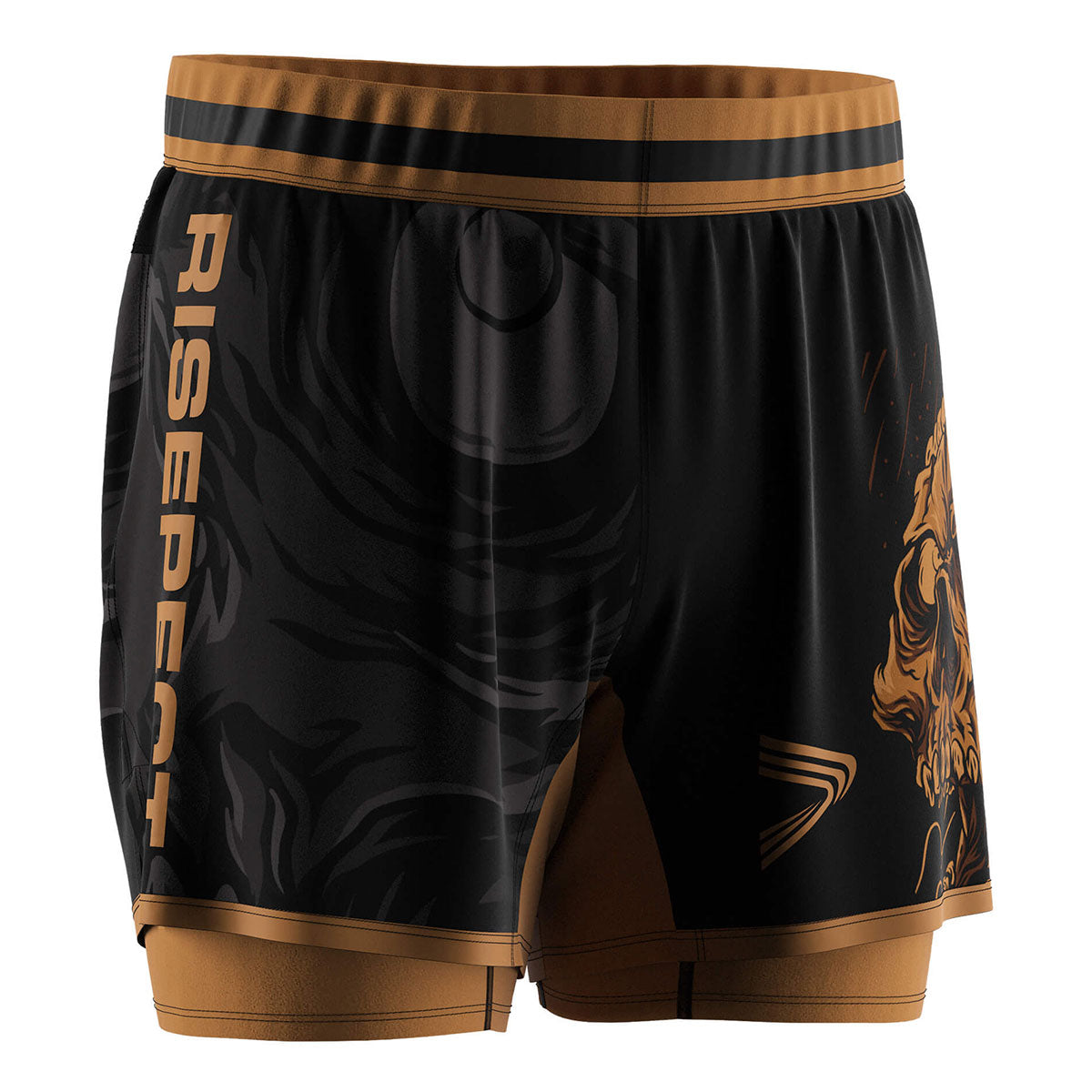 Bright Brown 2 in 1 Skull Style BJJ MMA Shorts