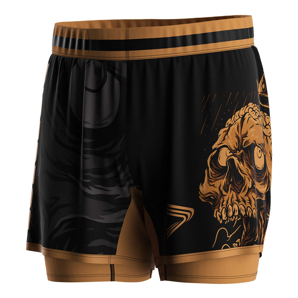 Bright Brown 2 in 1 Skull Style BJJ MMA Shorts