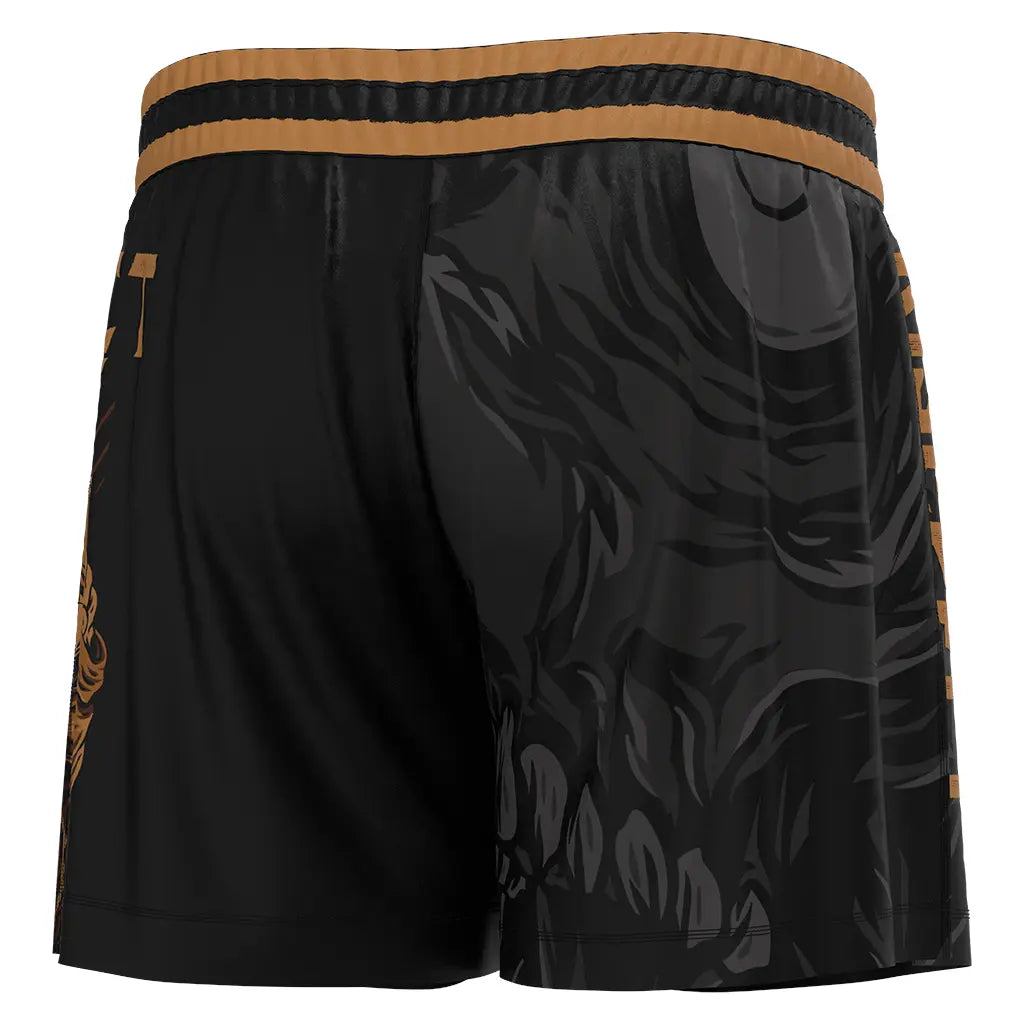 The Right Back View of Bright Brown High Slit Skull BJJ MMA Hybrid Shorts