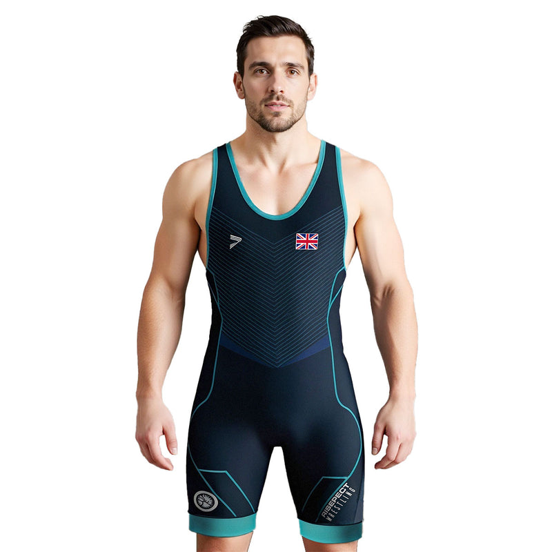 Male Model in British Steel Shield Wrestling Singlets 3.0 Heritage Edition - front