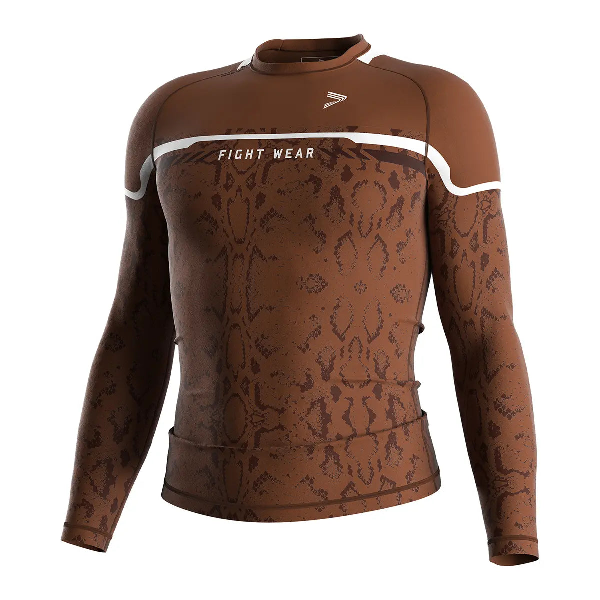 Brown Long Sleeve Serpent Strike Rash Guard for MMA & BJJ Front View