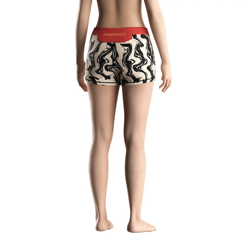 Female Model in Brushstroke Warrior Women's Vale Tudo Shorts 2.0 Back View