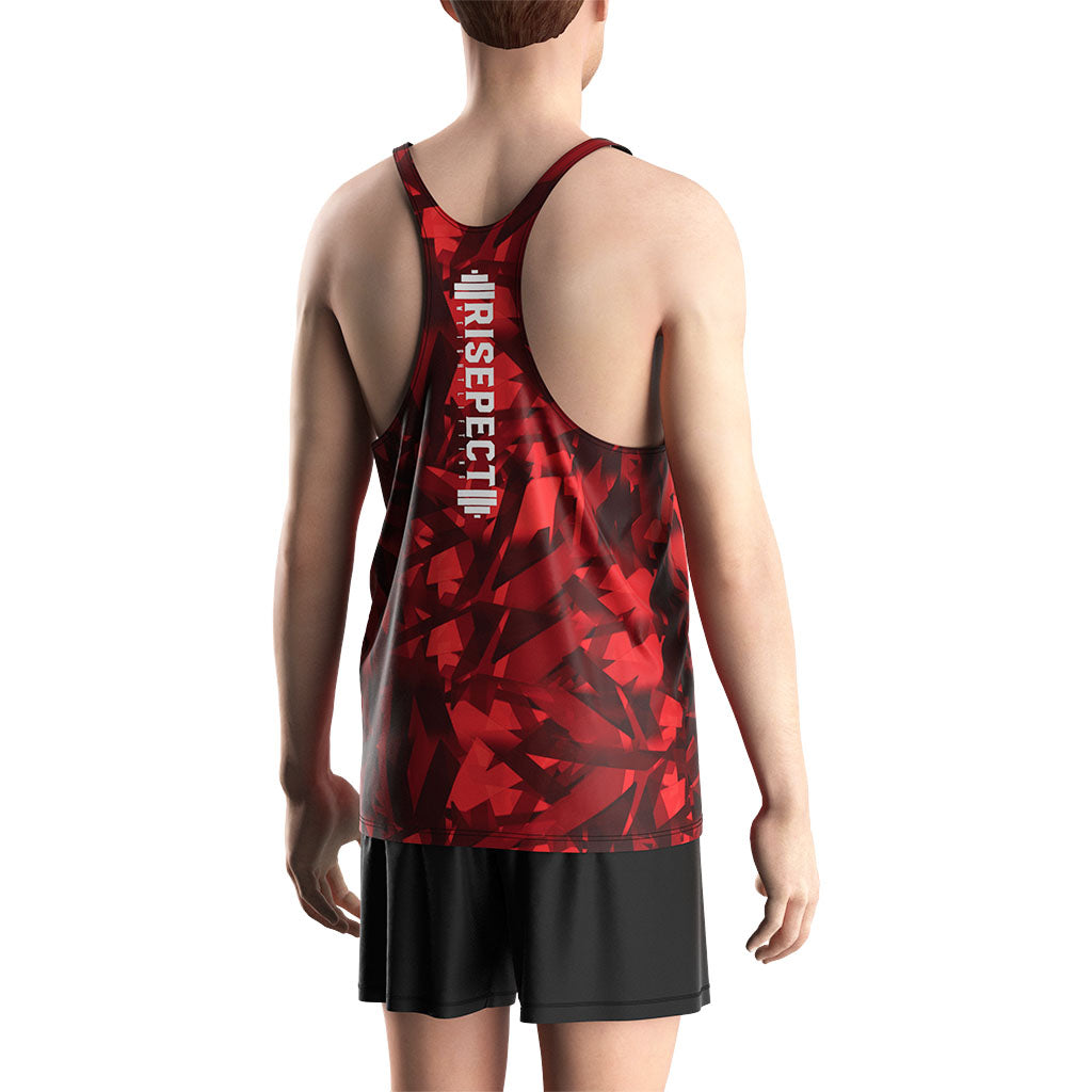 Male Model in Camo Mens Gym Stringer Tank for Bodybuilding Training - back