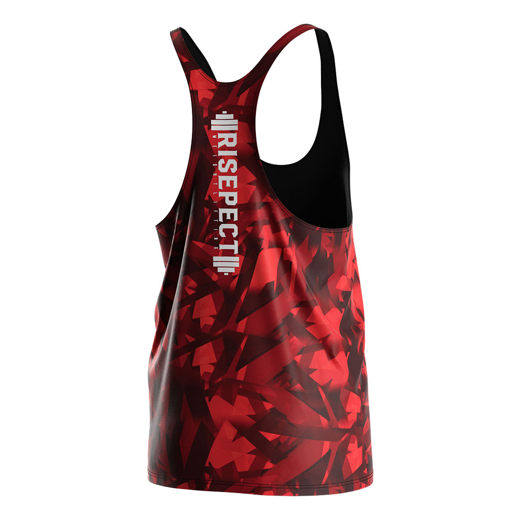 Red-black Camo Mens Gym Stringer Tank for Bodybuilding Training - right back