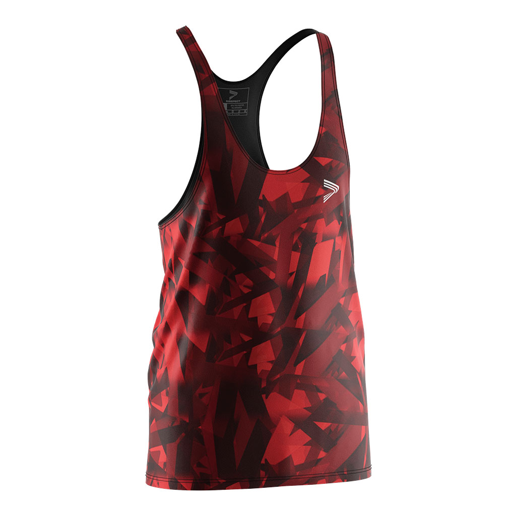 Red-black Camo Mens Gym Stringer Tank for Bodybuilding Training - right front