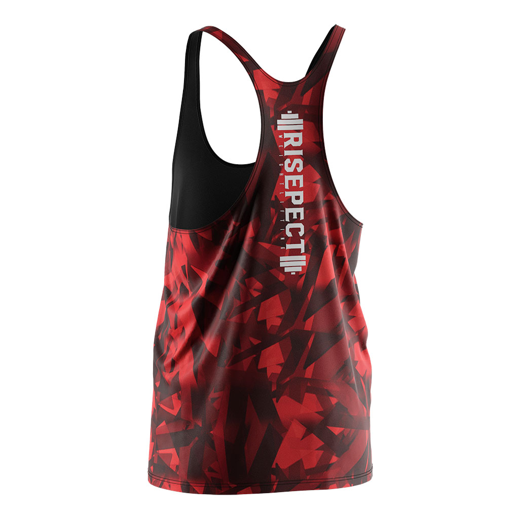 Red-black Camo Mens Gym Stringer Tank for Bodybuilding Training - left back