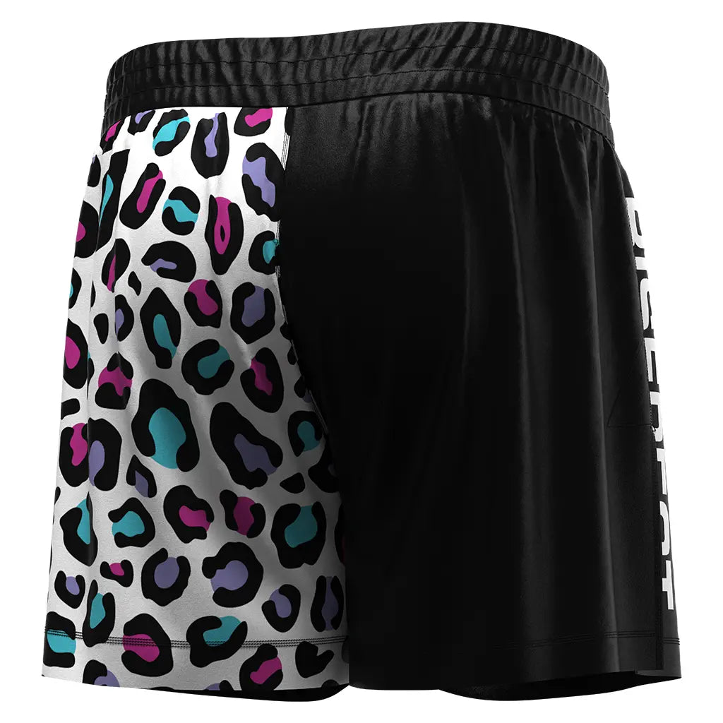 The Right Back View of Colorful High Slit Panther Pulse BJJ MMA Hybrid Shorts