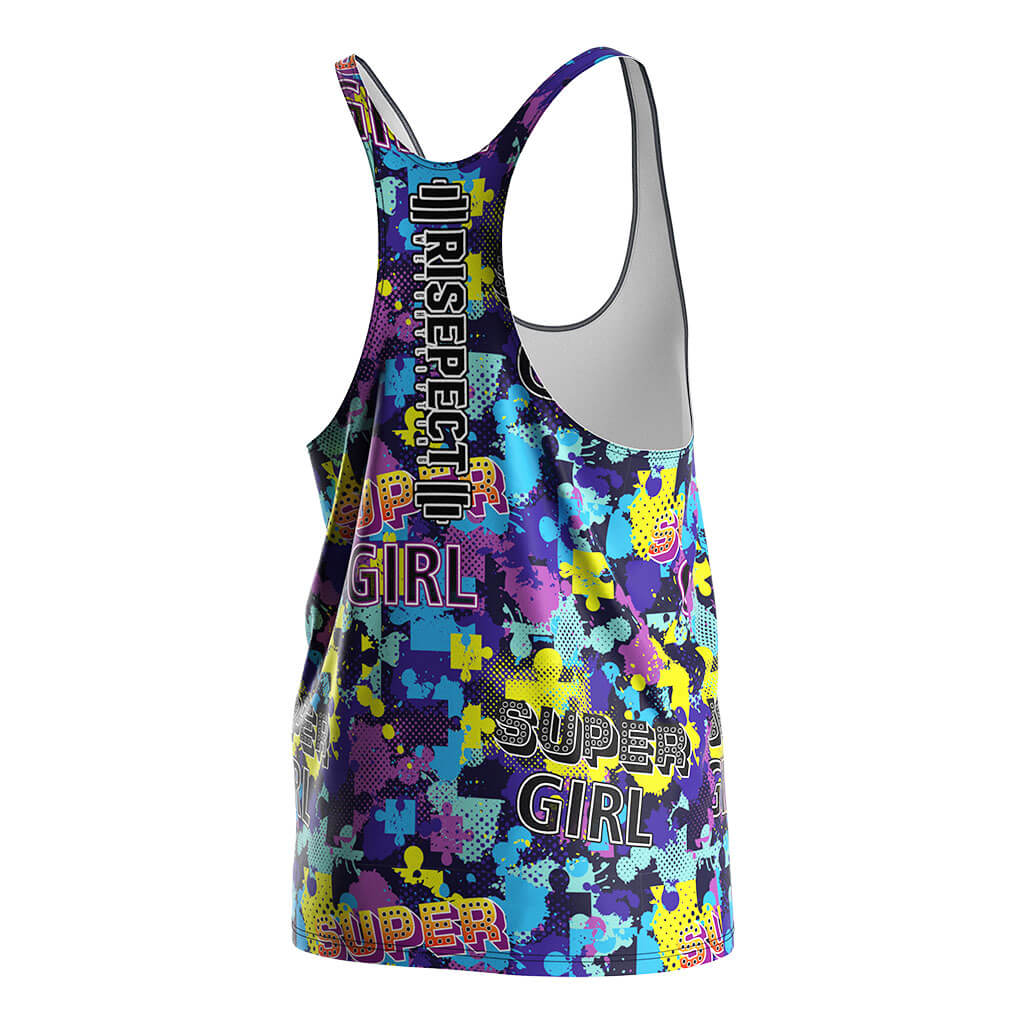Colorful Puzzle Print Gym Stringer Tank for Men - right back