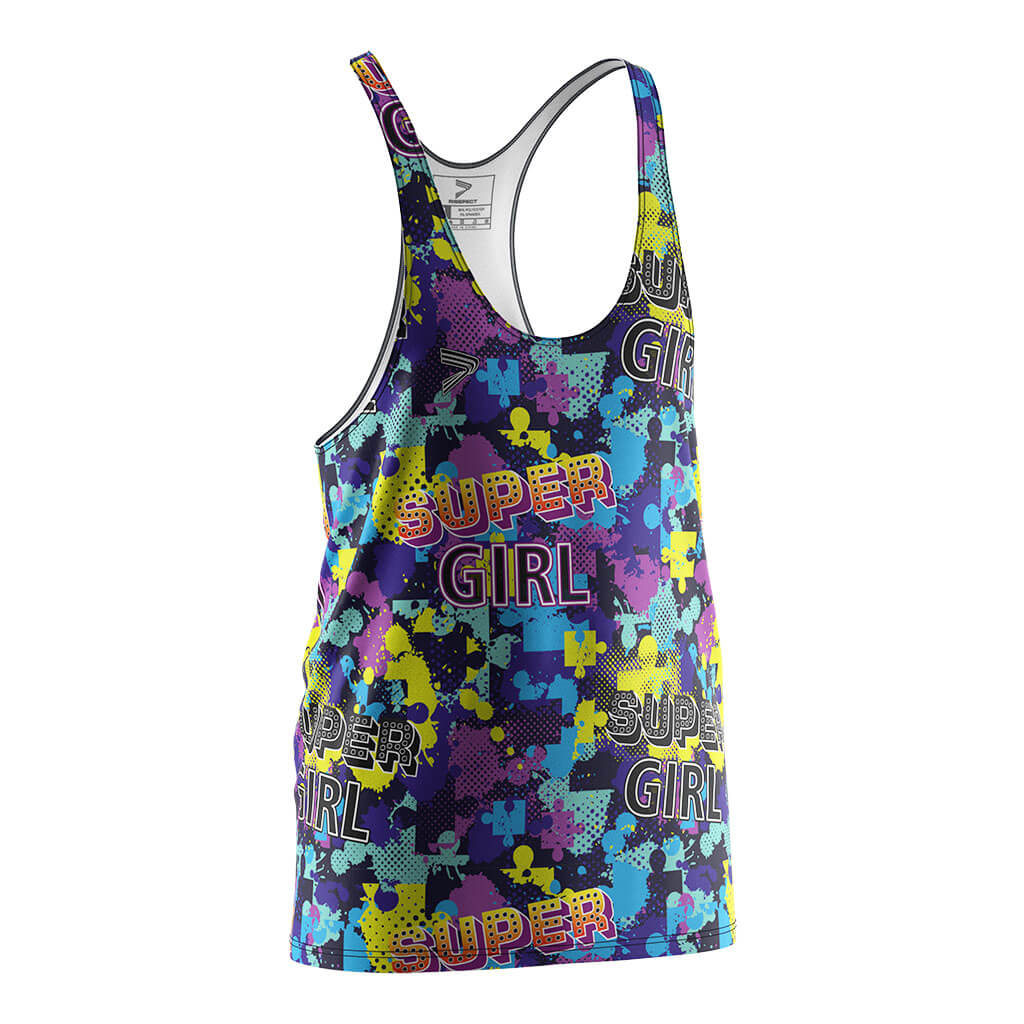 Colorful Puzzle Print Gym Stringer Tank for Men - right front