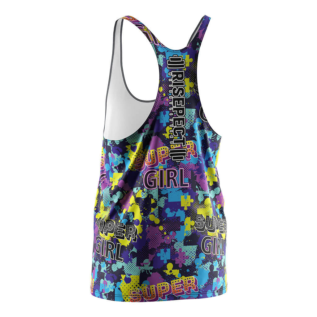 Colorful Puzzle Print Gym Stringer Tank for Men - left back