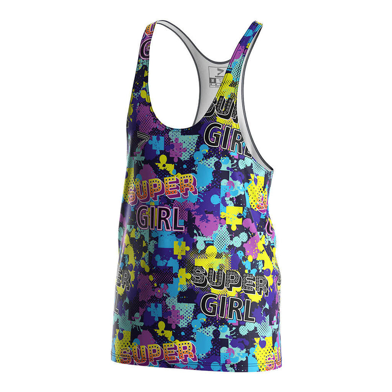 Colorful Puzzle Print Gym Stringer Tank for Men - left front