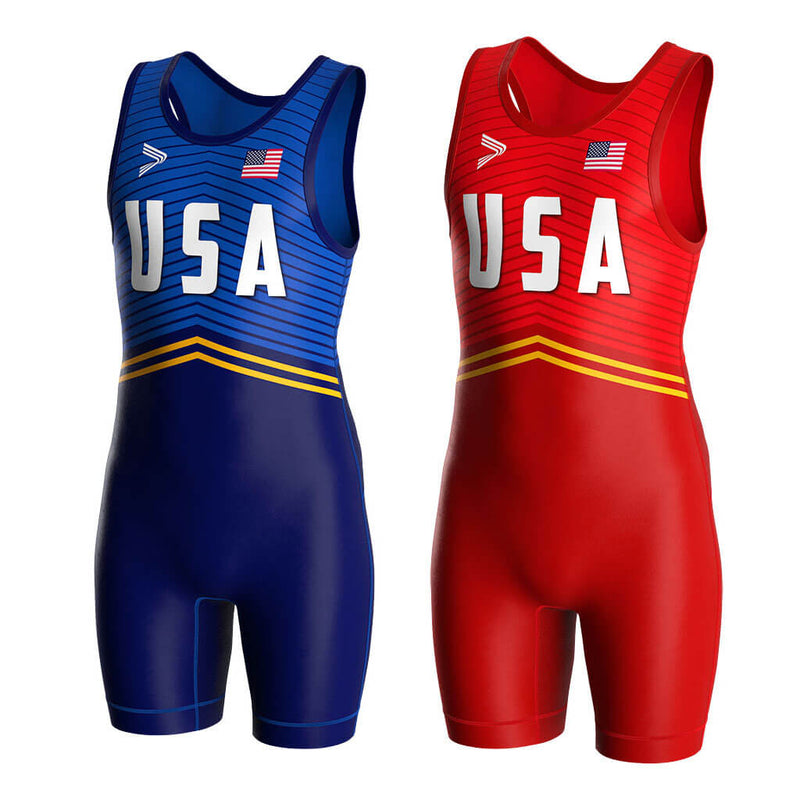 Competition USA Striped Wrestling Singlet 2.0 Flatlock & Sublimation