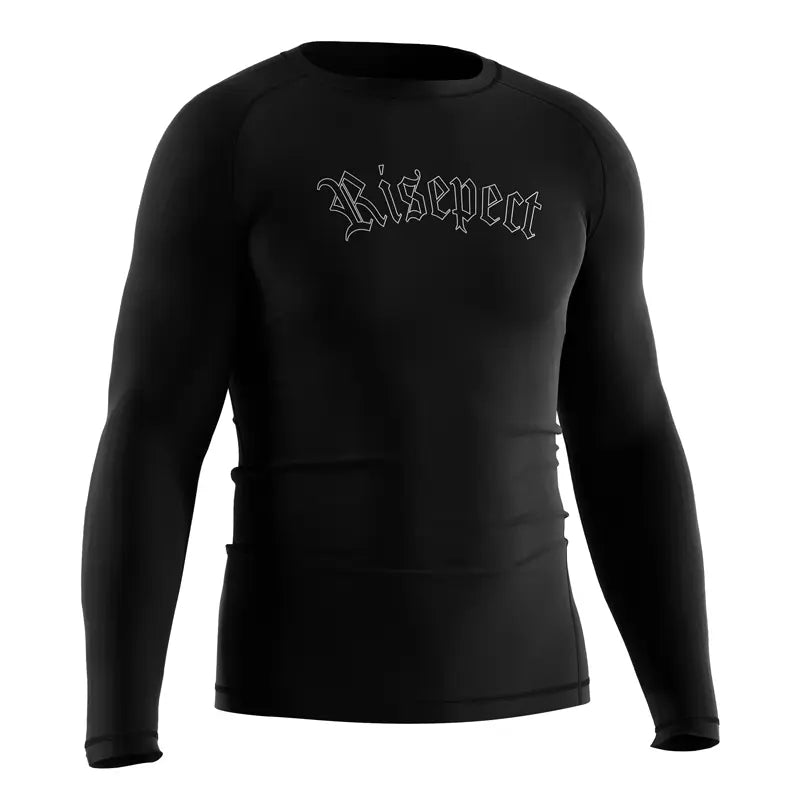 The Right Fornt View of Crimson Pact Gothic Text Rash Guard 3.0 Long Sleeve Ritual Wear