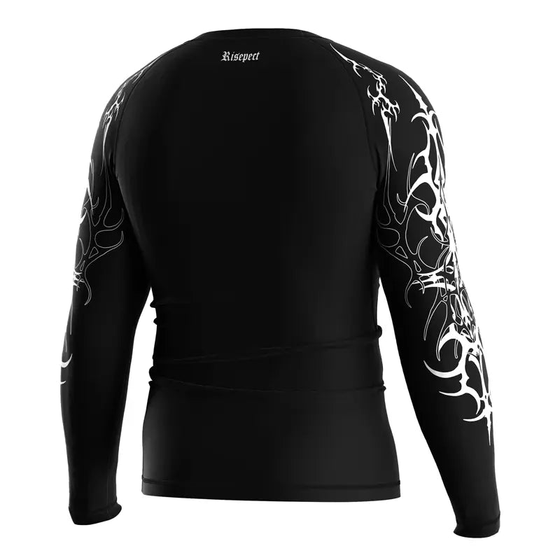 The Right Back View of Fangshade Revenant Beast Face Rash Guard 3.0 Gothic Predator