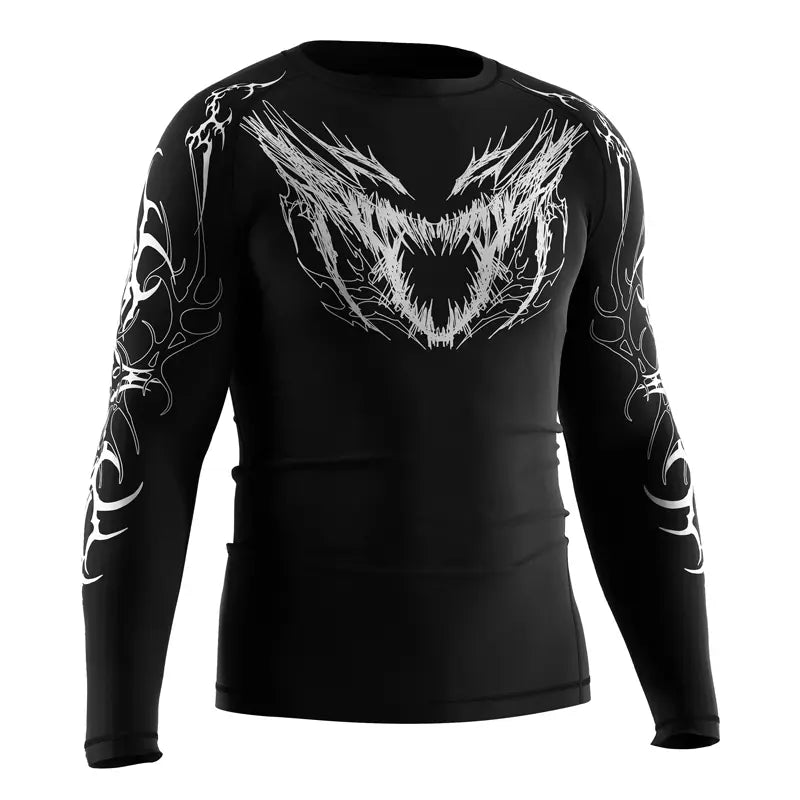 The Right Front View of Fangshade Revenant Beast Face Rash Guard 3.0 Gothic Predator