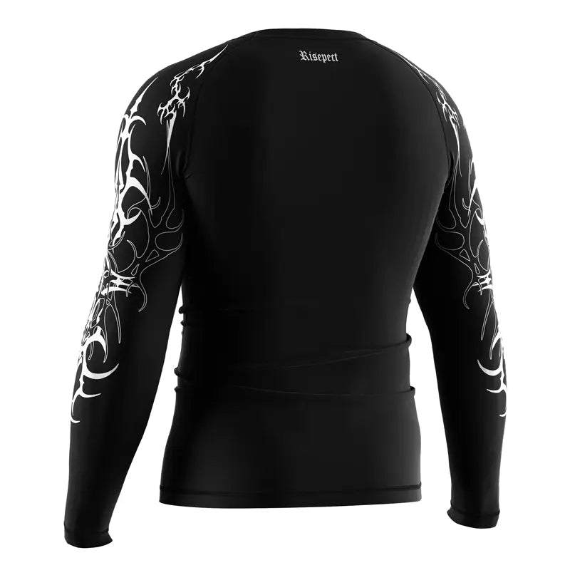 The Left Back View of Fangshade Revenant Beast Face Rash Guard 3.0 Gothic Predator